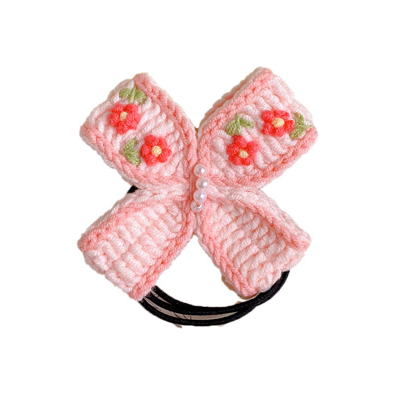 手钩成品毛线发绳小花手钩精致刺绣毛线编织发圈马尾扎头发皮筋