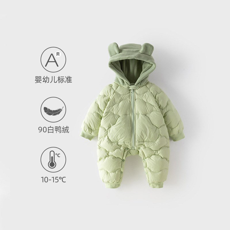 婴儿连体衣羽绒服冬季加厚宝宝z连帽羽绒哈衣婴儿衣服外出保暖爬