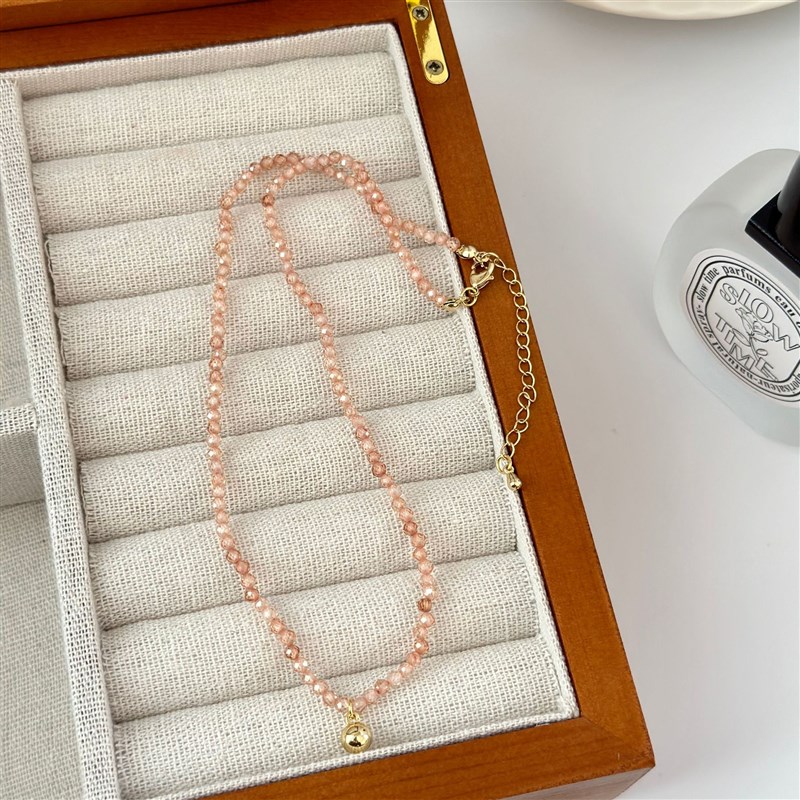 天然水晶串珠项链女 小众轻奢简约设计百搭气质金豆豆潮流锁骨链