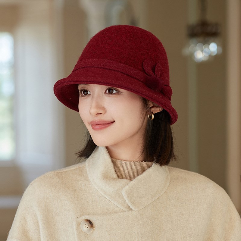 羊毛呢渔夫帽女秋冬季韩版百搭中老年人保暖优雅英伦复古盆帽礼帽