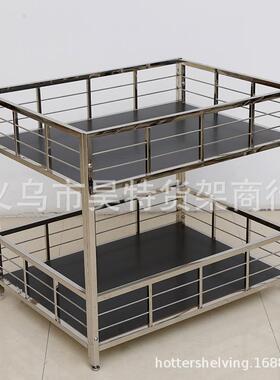 TZ-010新款服装店超市不锈钢两层展示台黑色烤漆木板促销台