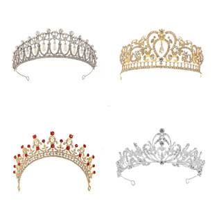 欧美奢华珍珠吊坠皇冠新娘结婚王冠戴安娜同款珍珠高贵发箍发冠