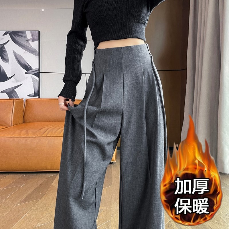 灰色西装裤女秋j季高级感垂感宽松大裤腿阔腿裤高腰直筒休闲拖地