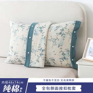 t加大加厚枕头套家用成人透气吸汗枕芯套 纯棉纱布按扣枕套一对装