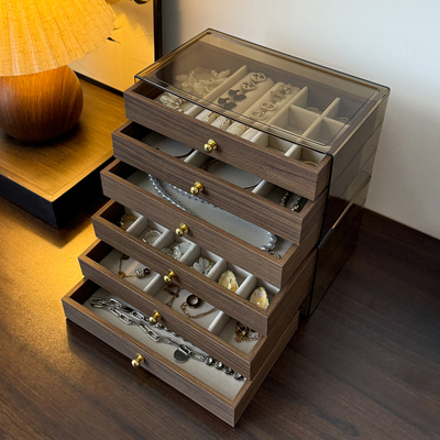 2025新款首饰收纳盒胡桃木纹