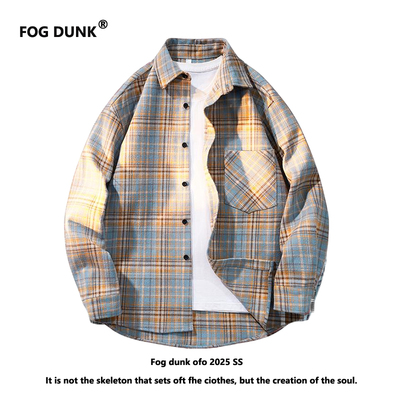 FOG DUNK格子衬衫男长袖春2025新款复古薄男士内搭衬衣外套男款