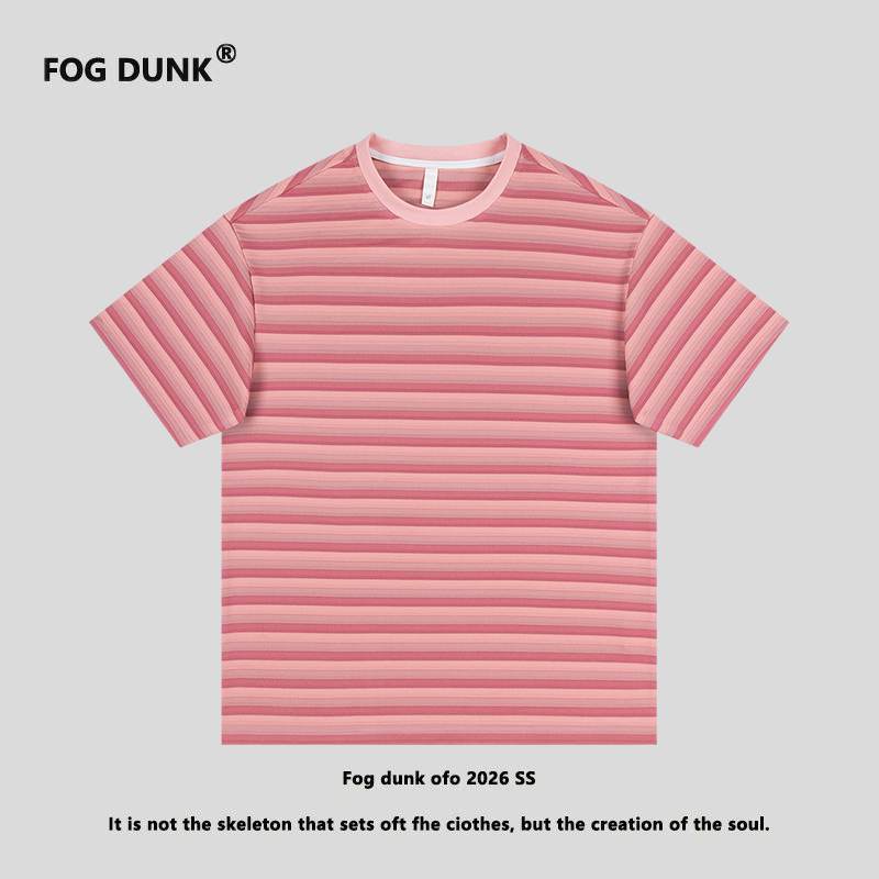 FOG DUNK复古条纹短袖T恤男女情侣宽松圆领体恤衫