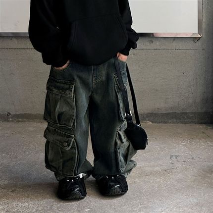 男童加绒裤子e儿童冬季加厚工装裤男孩2024新款复古一体绒牛仔裤