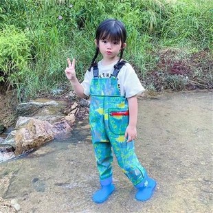 儿童雨c裤 一体水裤 新款 雨鞋 雨衣 水鞋 连体宝宝玩水玩沙全身背带裤