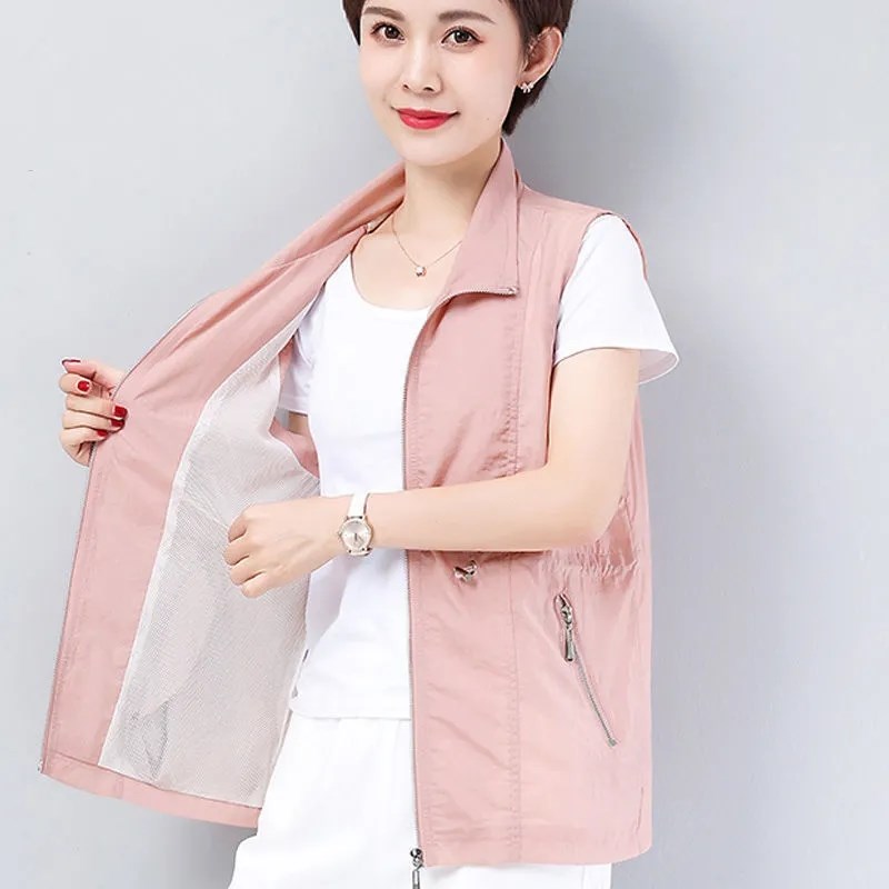 马甲女夏季薄款无袖外套2025新款大码宽松中年妈妈V休闲外穿背心