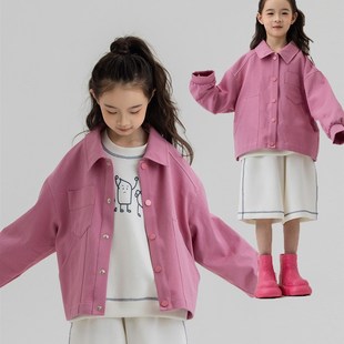 A儿童甜美粉色春装 韩国2024女童牛仔外套春秋款 上衣大童宽松休闲