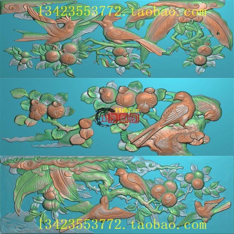 L古建鸟石榴m扫描图 浮雕图雕刻机模型
