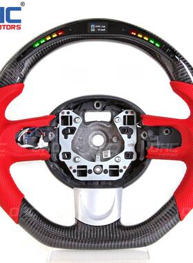 适用于宝马mini r56 碳纤维翻毛皮LED灯汽车改装方向盘转向盘红色