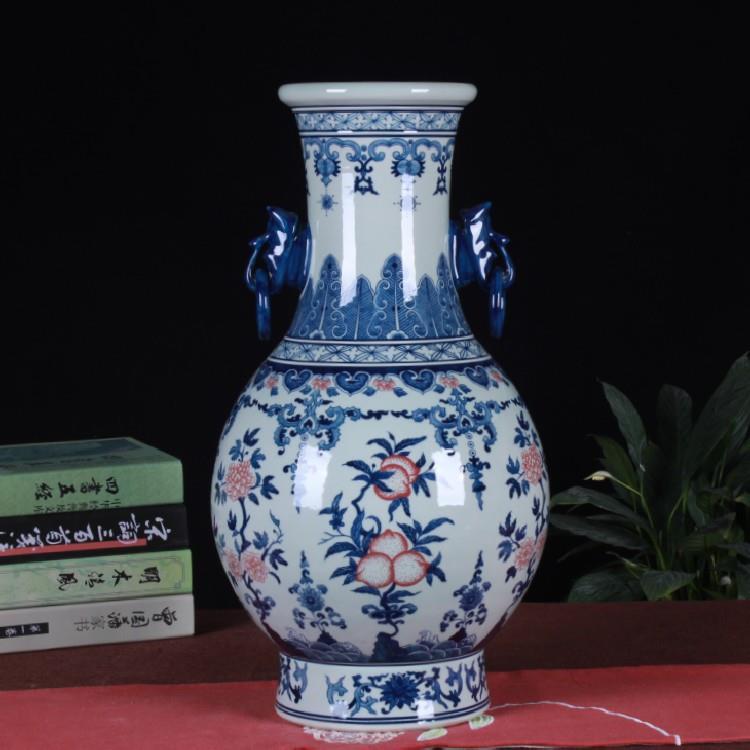 纯手工制作青花釉里红大号将军罐带盖 玄关柜台中式装饰品批
