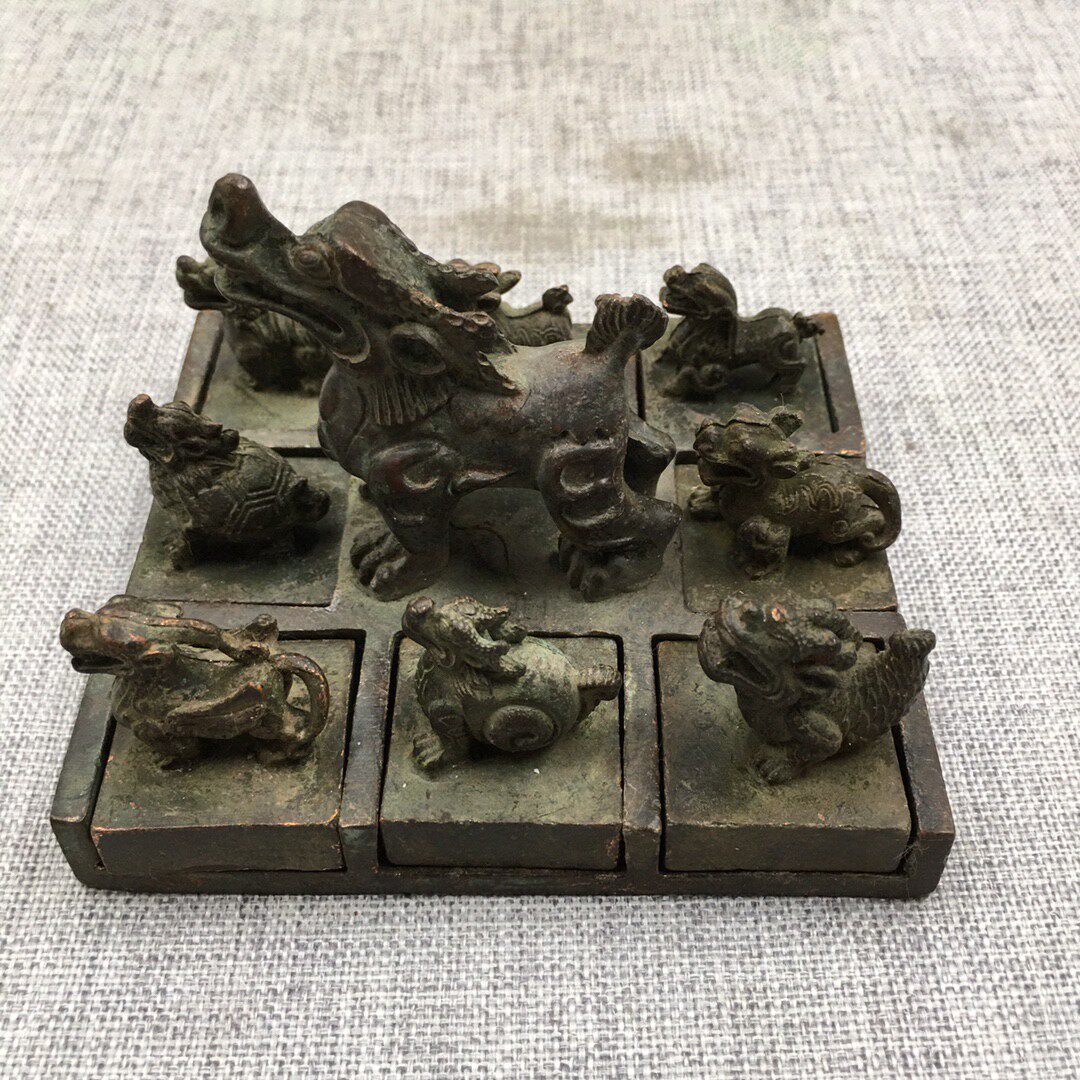 仿古铜印章龙生九子印章九个一套摆件书房装饰摆件