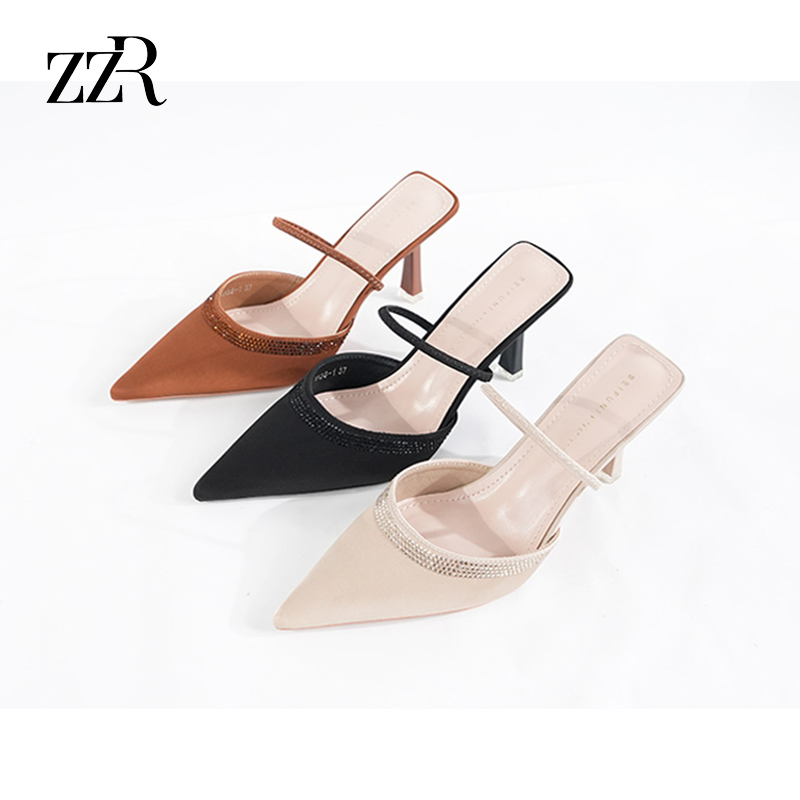 ZZR尖头细跟水钻单鞋女