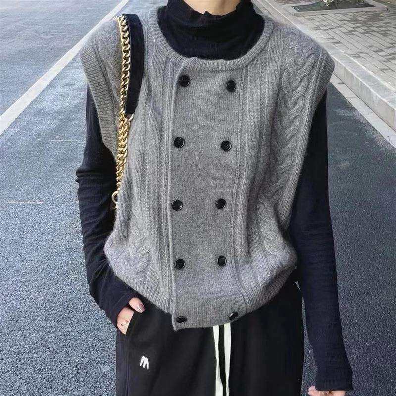 韩版双排扣针织马甲女2023春秋冬季新款圆领休闲背心女坎肩外搭潮,农机/农具/农膜,其它农用工具,淘宝优惠券,粉丝福利购,淘宝优惠卷