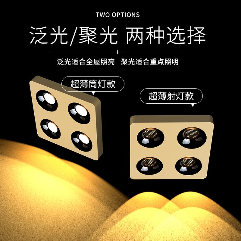 ⊗斗胆灯明装方形筒灯双头三头四头智能调光客厅无主灯防眩射