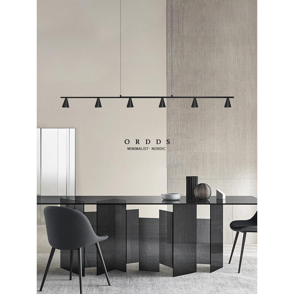 极简餐厅吊灯黑色led几何长条现代设计师北欧轻奢全铜吧台餐桌灯