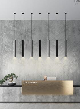 led餐厅简约长筒圆柱形北欧吧台灯具前台创意个性黑色单头吊灯家