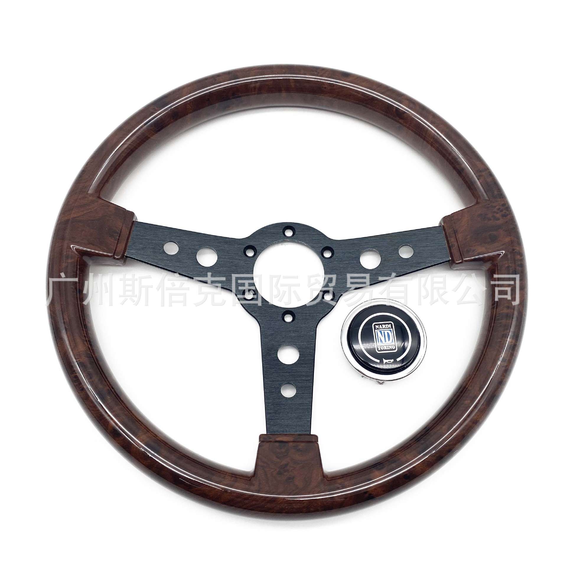 汽车改装350MM桃木方向盘 通用平面黑架赛车方向盘steering wheel