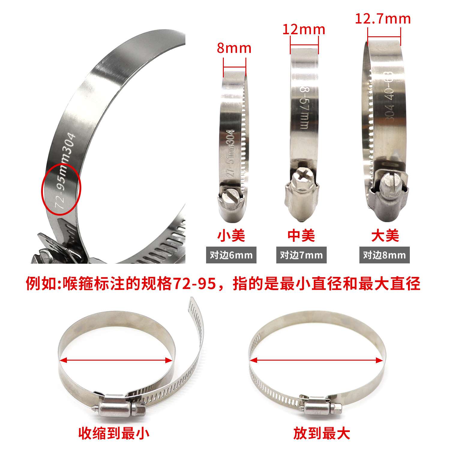 201半钢小美式喉箍小美式卡箍美式抱箍汽车油管用卡箍不锈钢抱箍