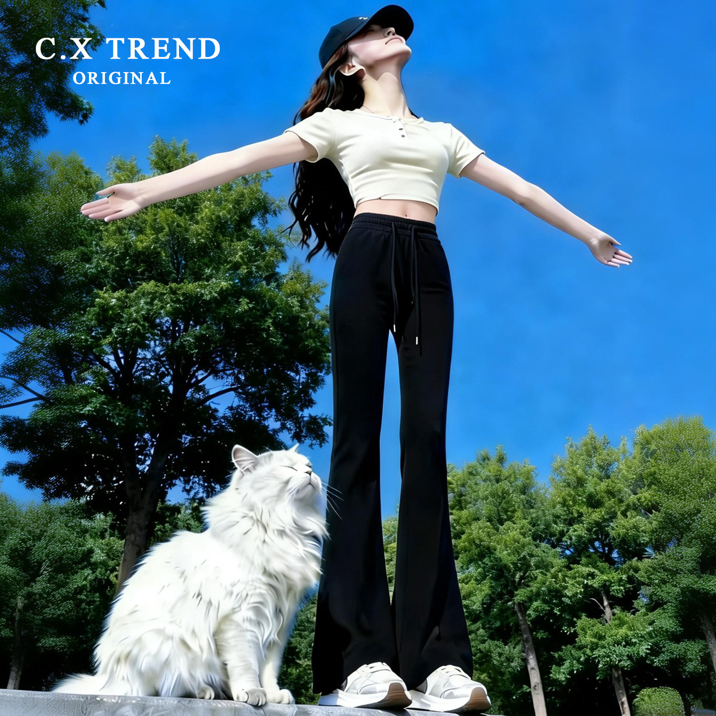 高个子加长纯棉黑色微喇裤女夏薄款2026高腰休闲卫裤喇叭运动裤子