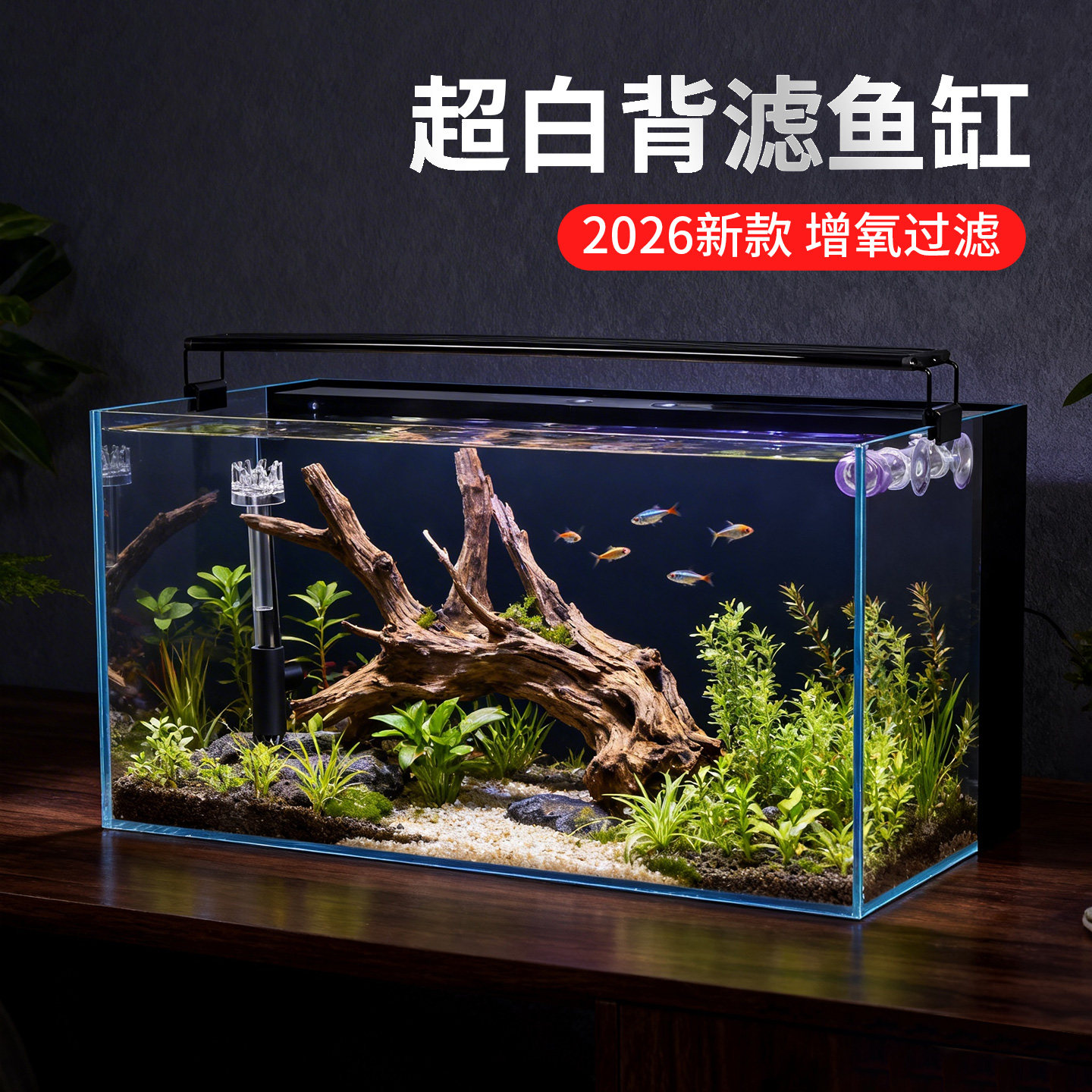 客厅2026新款小型鱼缸家用免换水金鱼缸自循环超白玻璃背滤桌面缸