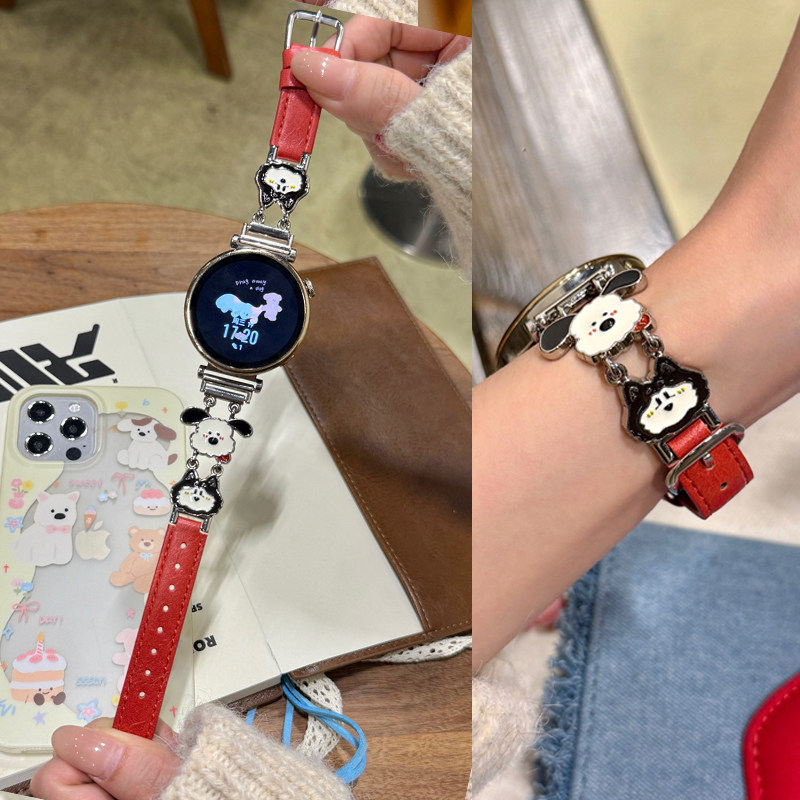 适用GT6华为GT5 pro手表GT4表带gt3可爱小狗真皮watch4/3女新款荣耀5 Magic2运动腕带手环10替换Fit4透气高级