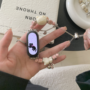 适用小米手环9表带手环8可爱陶瓷KT猫表带手链9pro/8pro女款腕带红米watch5/4透气百搭轻奢创意