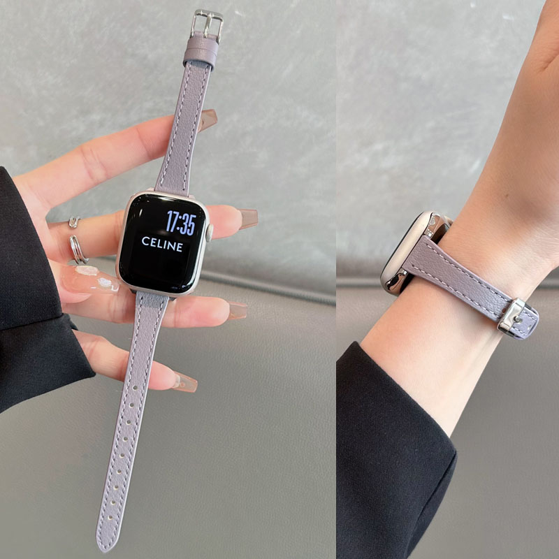 适用苹果iwatch S10手表S9表带S87654小蛮腰真皮表带Ultra2女细款运动细款透气夏日创意小众
