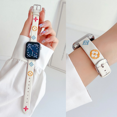 佐仕盾iwatch刺绣花花真皮表带