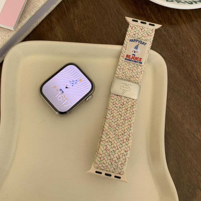 适用苹果iwatch S10手表S9表带礼帽小狗磁吸表带S8/7/6/5/4/3编织运动Ultra3/2简约女款腕带41mm/38/45
