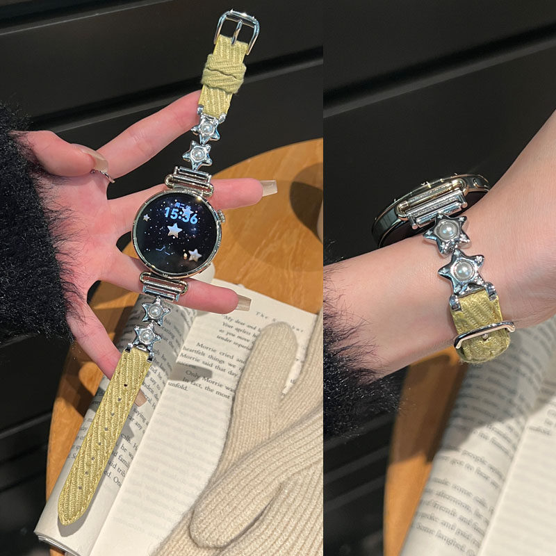 适用VIVO Watch5手表GT表带1女生3新款OPPO X2 mini闪闪毛呢帆布珍珠4Pro手表watch GT2细款2透气iQOO watch3,智能设备,智能手表手环表带/腕带,淘宝优惠券,粉丝福利购,淘宝优惠卷