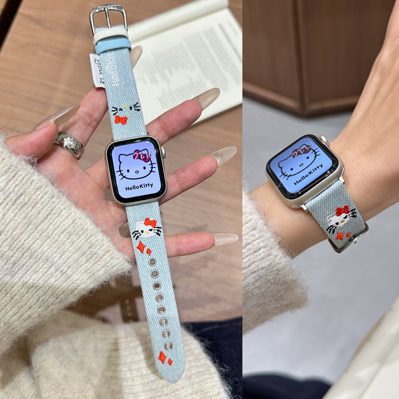 佐仕盾适用苹果手表iwatch S10表带S9手表S8/7/6/5/4/3可爱KT猫牛仔表带Ultra3/2女士腕带新款百搭
