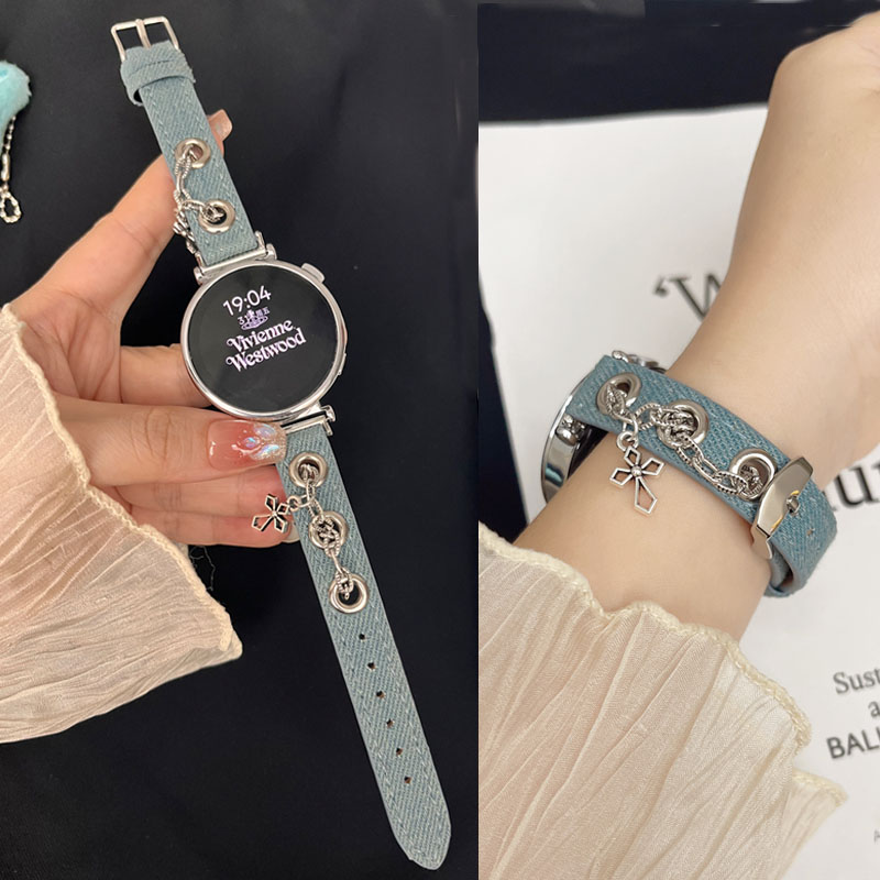 适用华为链条牛仔拼真皮表带