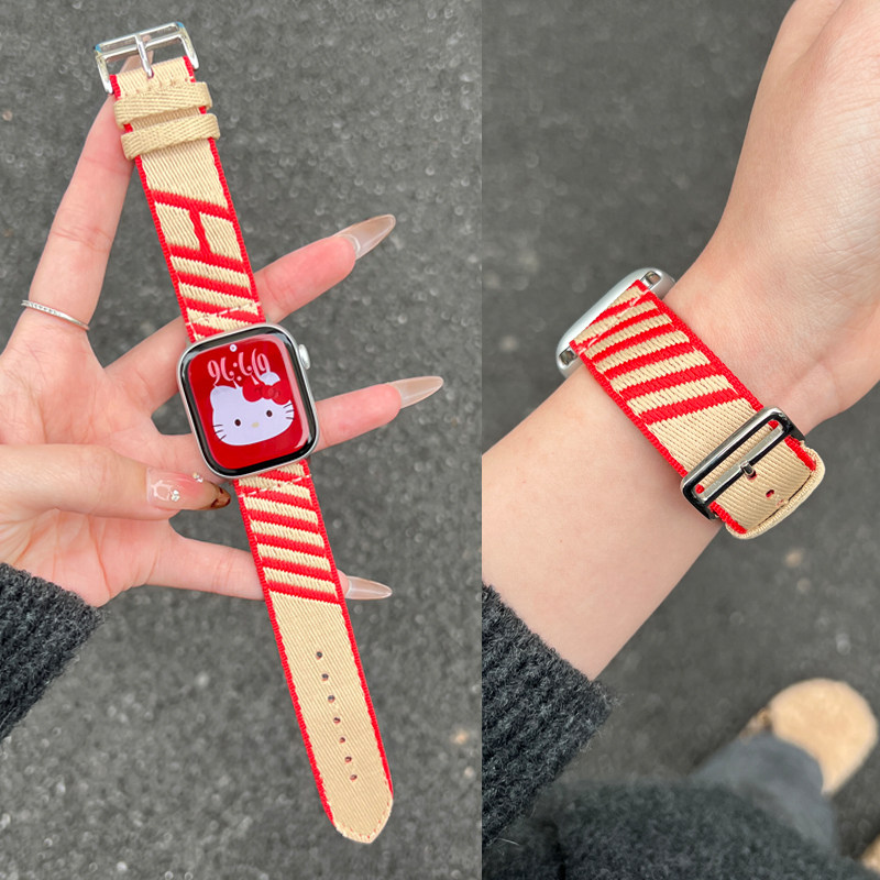 适用苹果运动尼龙帆布表带