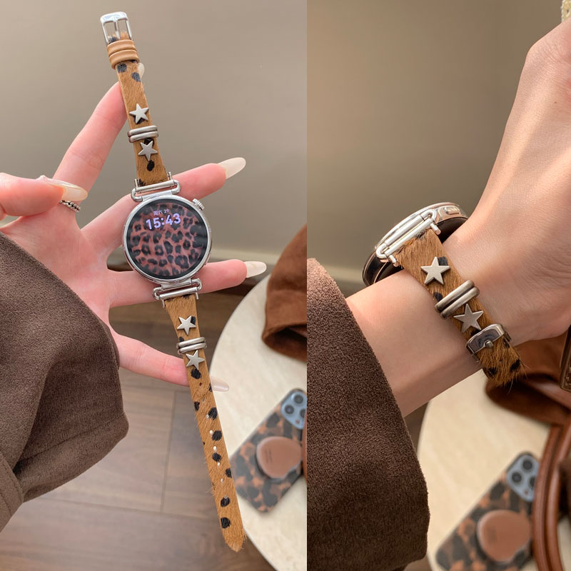 适用OPPOVIVO复古豹纹真皮表带