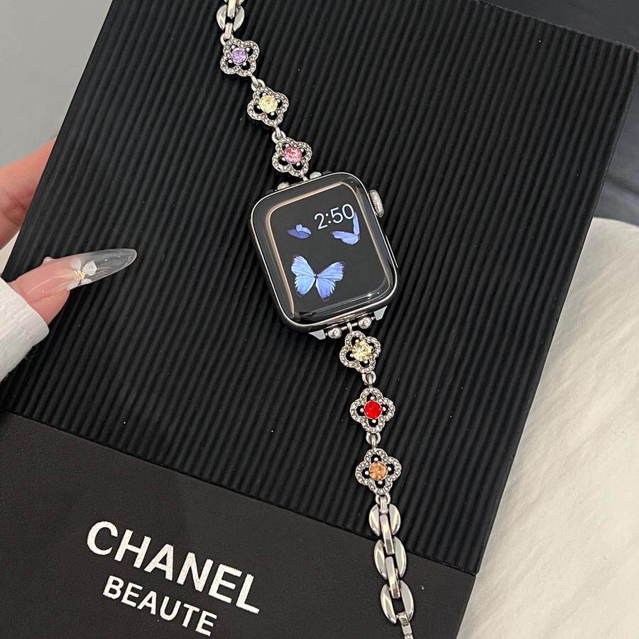 适用苹果iwatch S10手表S9带钻四叶草S8/7/6/5/4/3轻奢高级感Ultra3/2小众手链式替换带45mm/38/41