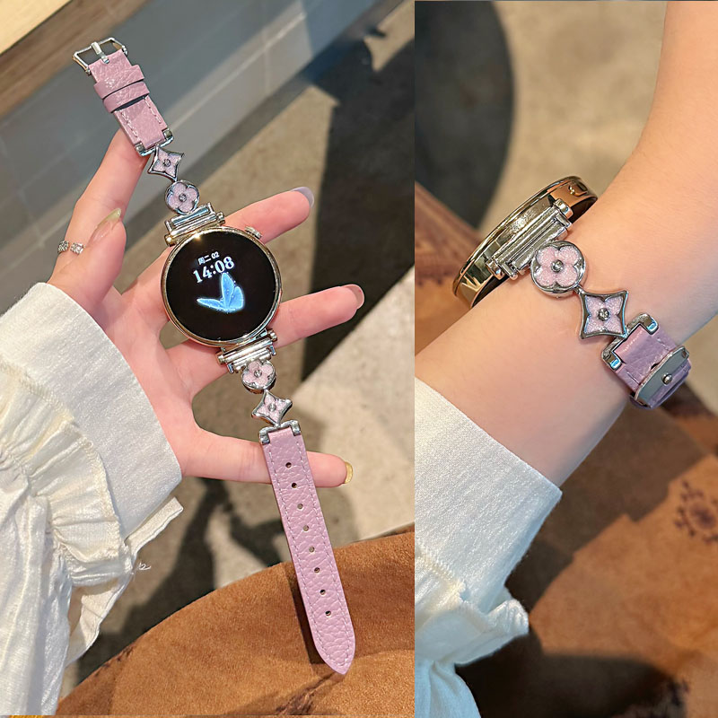 适用华为四叶草真皮牛仔表带