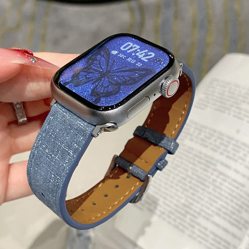 佐仕盾iwatch闪粉牛仔拼皮表带