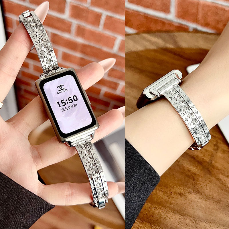 适用华为watch手环11手表表带10/9镶钻金属手镯表带Fit4女新款FIT3轻奢高级感细款小香风