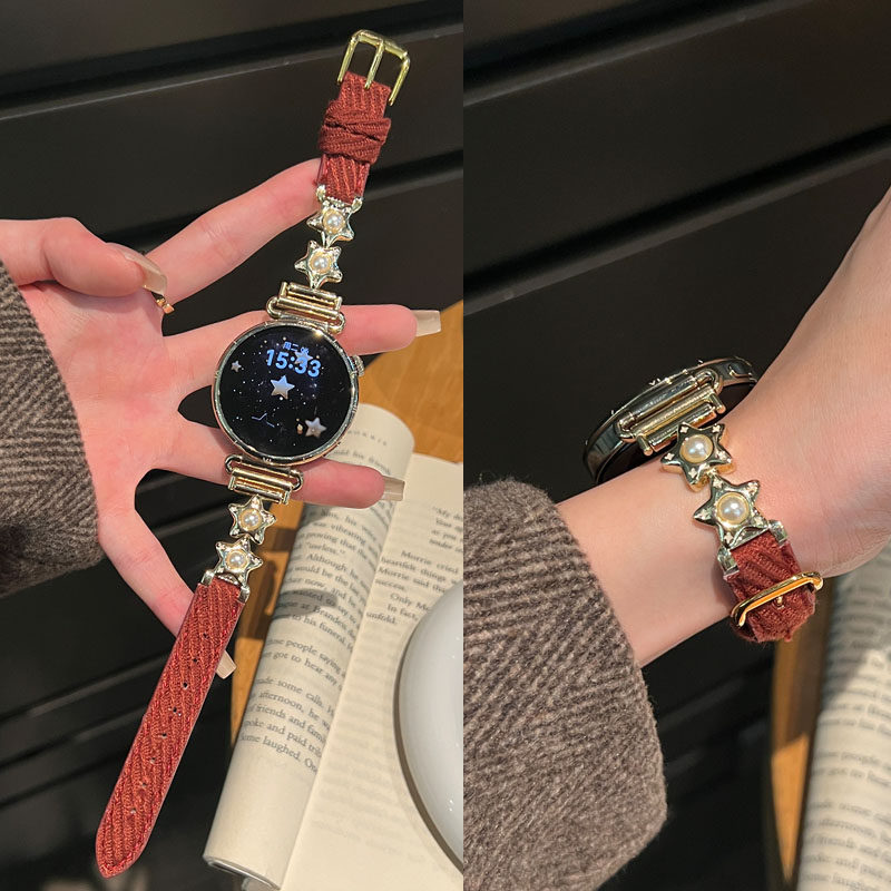 适用GT6华为GT5 pro手表GT4表带gt3闪闪毛呢帆布珍珠watch5/4/3女新款腕带荣耀5 Magic2手环10/9替换Fit4透气