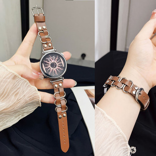 适用三星watch 8手表表带Watch 7 Utra朋克风铆钉真皮6/5/4/3 classic简约编织女款真皮表带active透气替换带