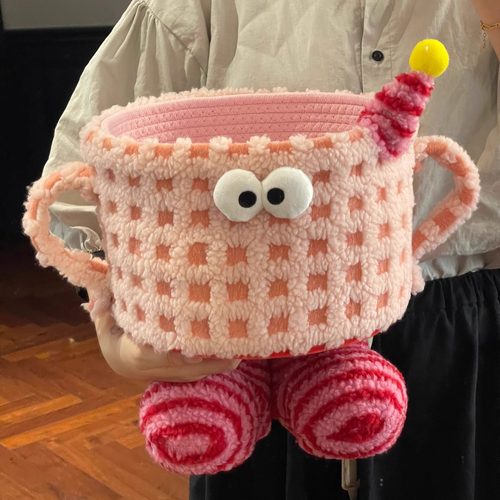 可爱收纳筐编织篮小怪兽卡通零食筐桌面多巴胺创意玩具家用收纳篮