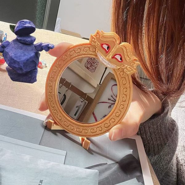 矶娘娘小镜子桌面妆石吒哪咤化补文创周边镜便携随身意的手持魔