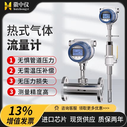 徽中仪高精度热式气体质量流量计空气管道插入式天然气氧气氮气