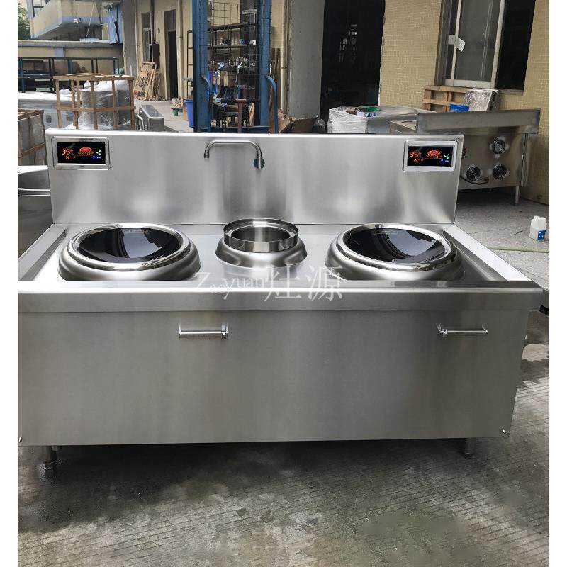 双头单尾电磁炉双眼商用电磁炒灶饭店炉灶15KW智能爆炒电炒菜锅