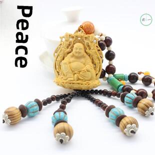 双面高档车用挂饰桃木雕观音汽车挂件关公佛珠后视镜保平安装饰品