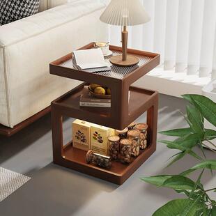 沙发边几实木边柜家用客厅小茶几简约创意小桌子床头柜带灯置物架
